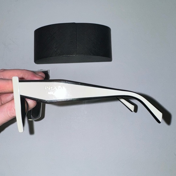 Prada Black and White Rectangular Cat Eye Sunglasses - Picture 2 of 10